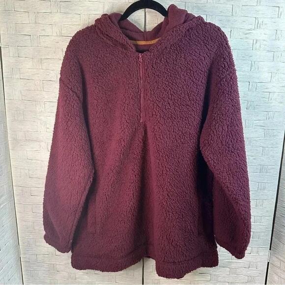 Koolaburra by Ugg Sherpa burgundy, Quarter Zip Sweatshirt hoodie, Shacket cozy - Picture 3 of 11